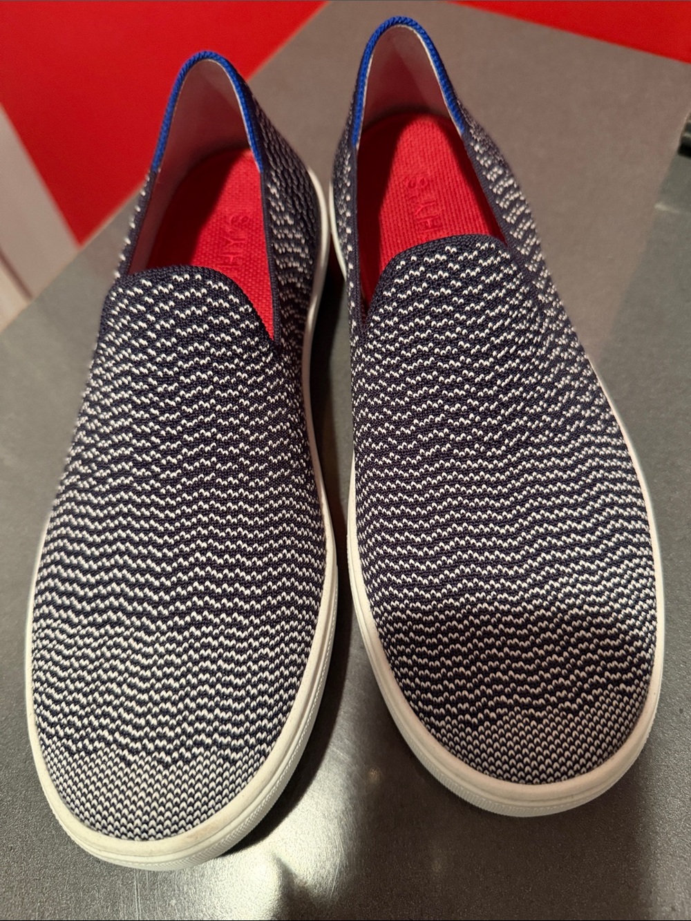 Rothy's Navy and White Slip-On Knit Sneakers